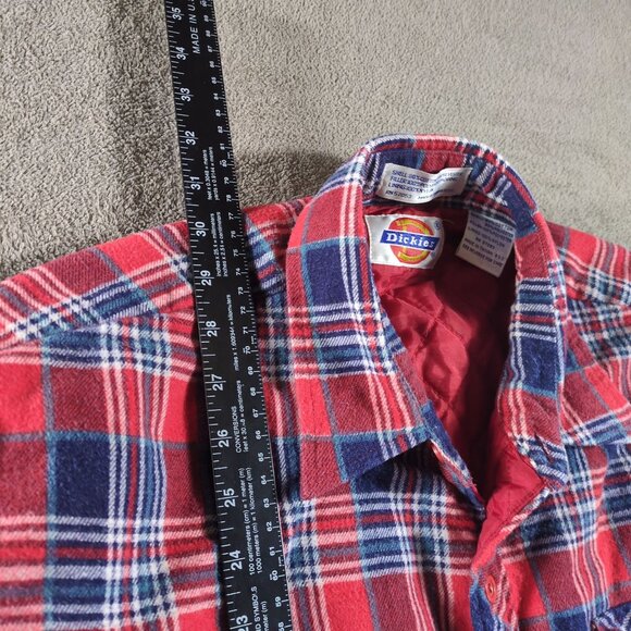 VTG Dickies Mens XL Insulated Flannel Shacket Quilted Lining Plaid Red Blue - Picture 5 of 10